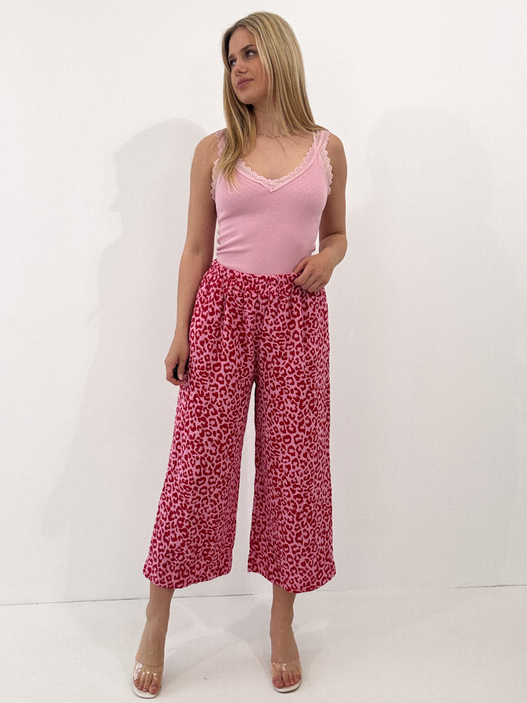 "Waffle Culotte Leo" Hose aus Musselin - pink/rot