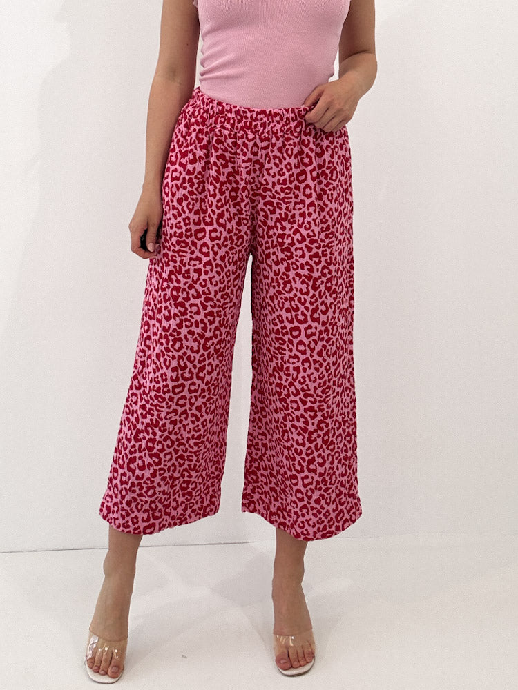 "Waffle Culotte Leo" Hose aus Musselin - pink/rot