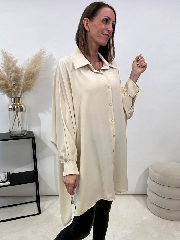 Lange Oversize Bluse - beige