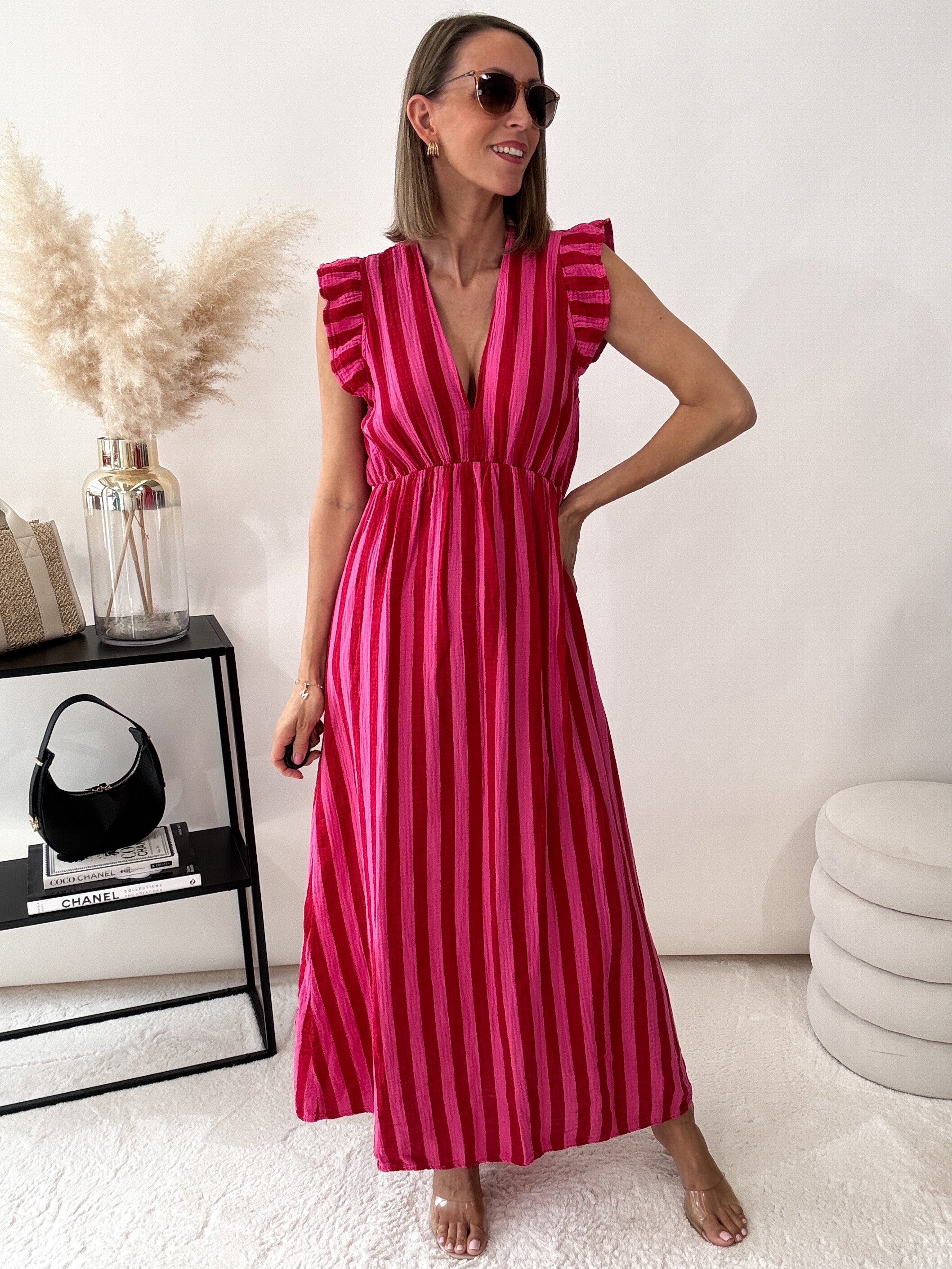 "Pianosa Stripes" - Maxikleid aus Musselin - pink/rot