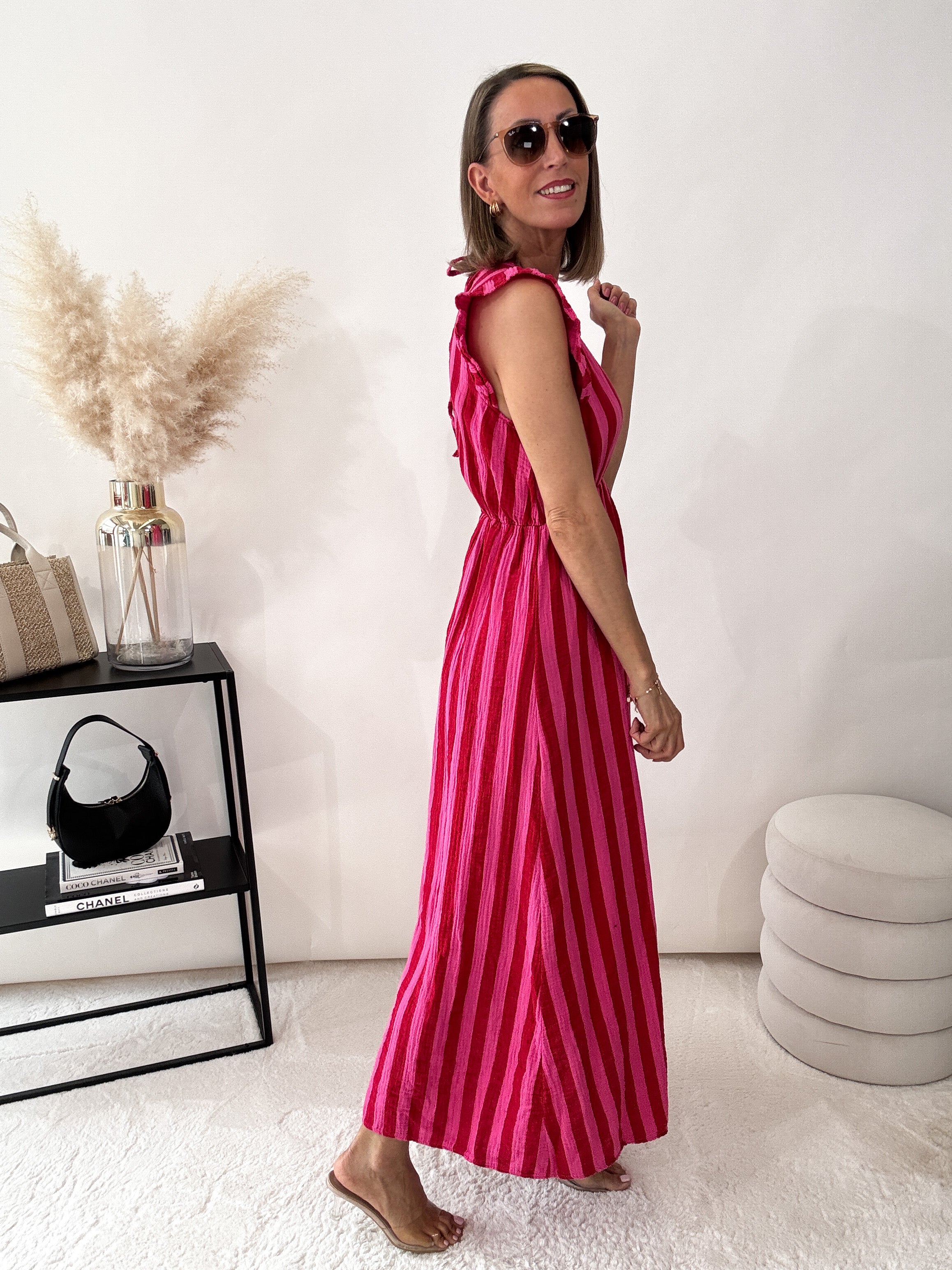 "Pianosa Stripes" - Maxikleid aus Musselin - pink/rot