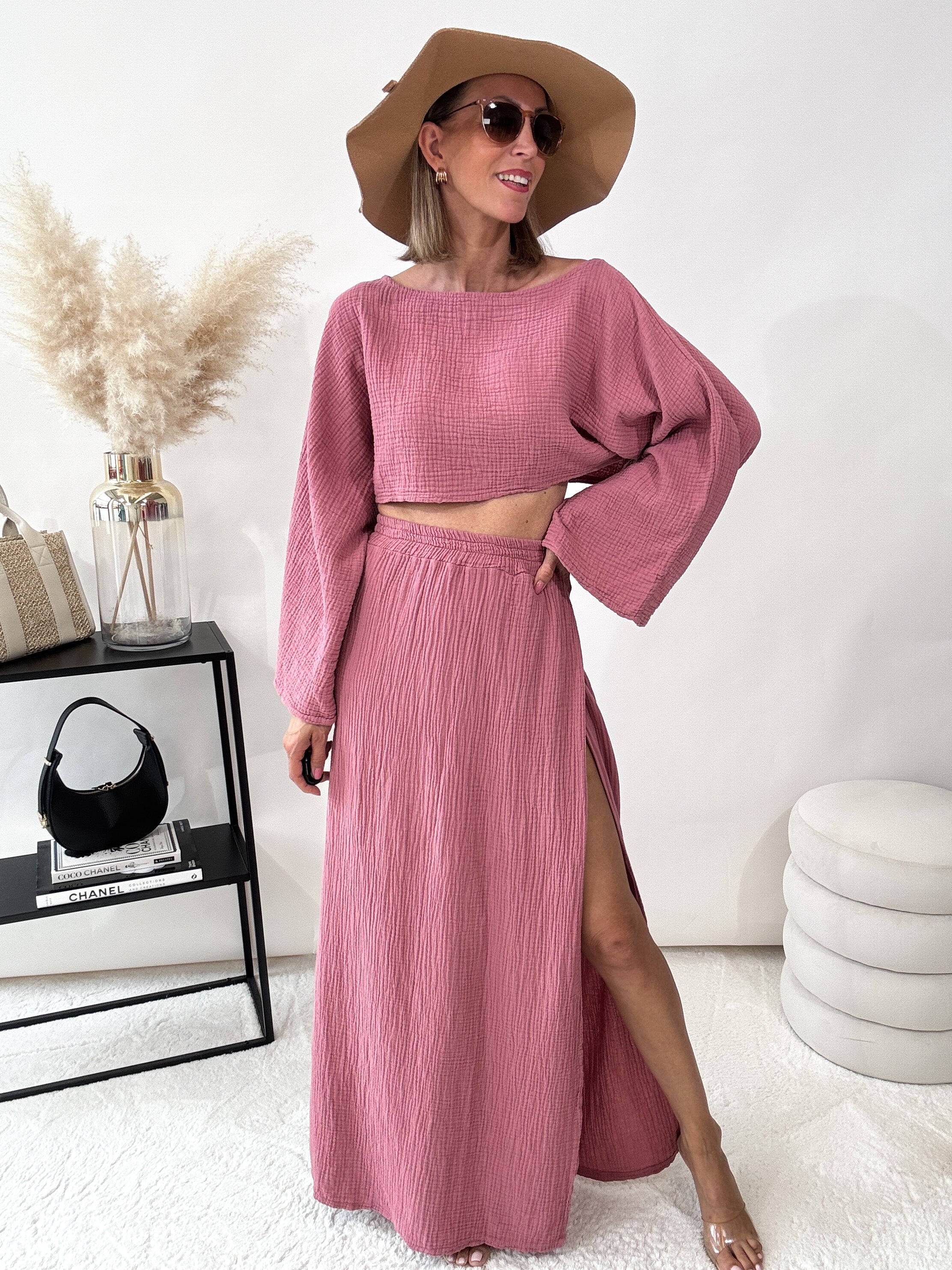 "Santorini" Crop Top aus Baumwolle (Musselin) - beere