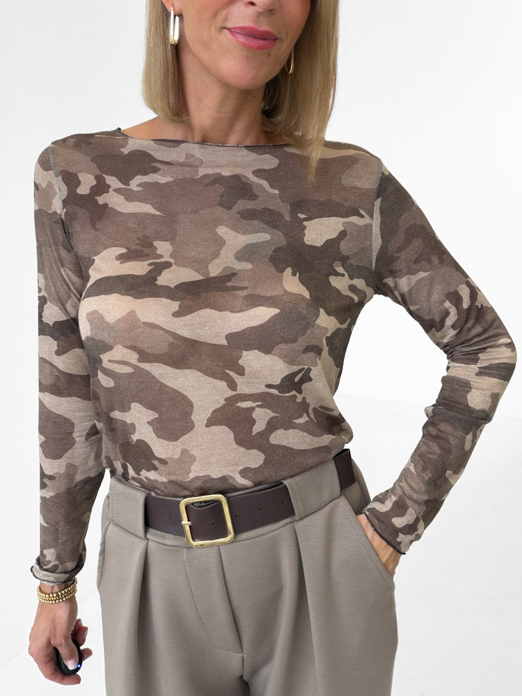 "Como Camouflage" kuscheliges Cashmere Longshirt - mocca
