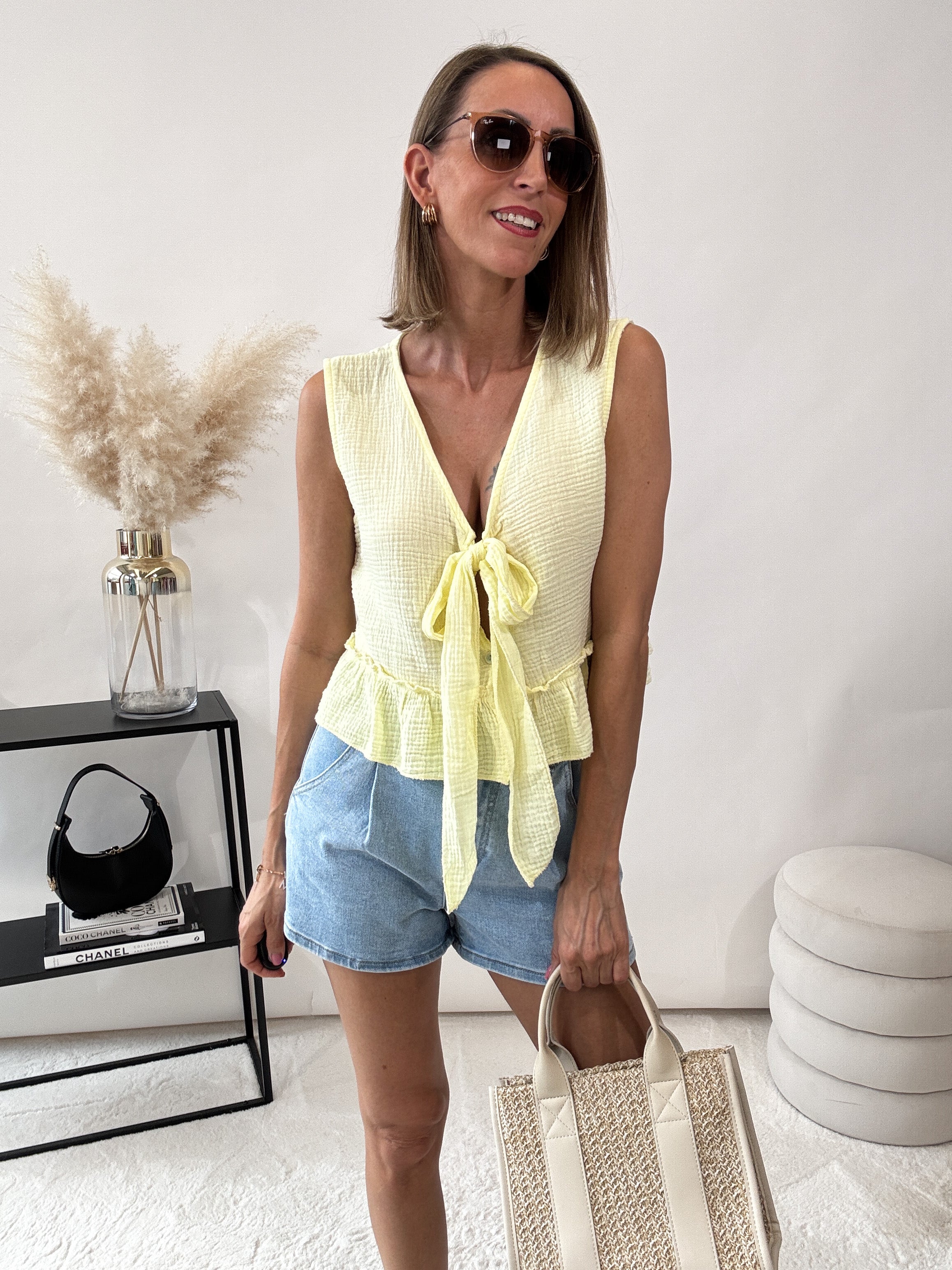 "Bella Bow" Musselin Top aus Baumwolle - gelb
