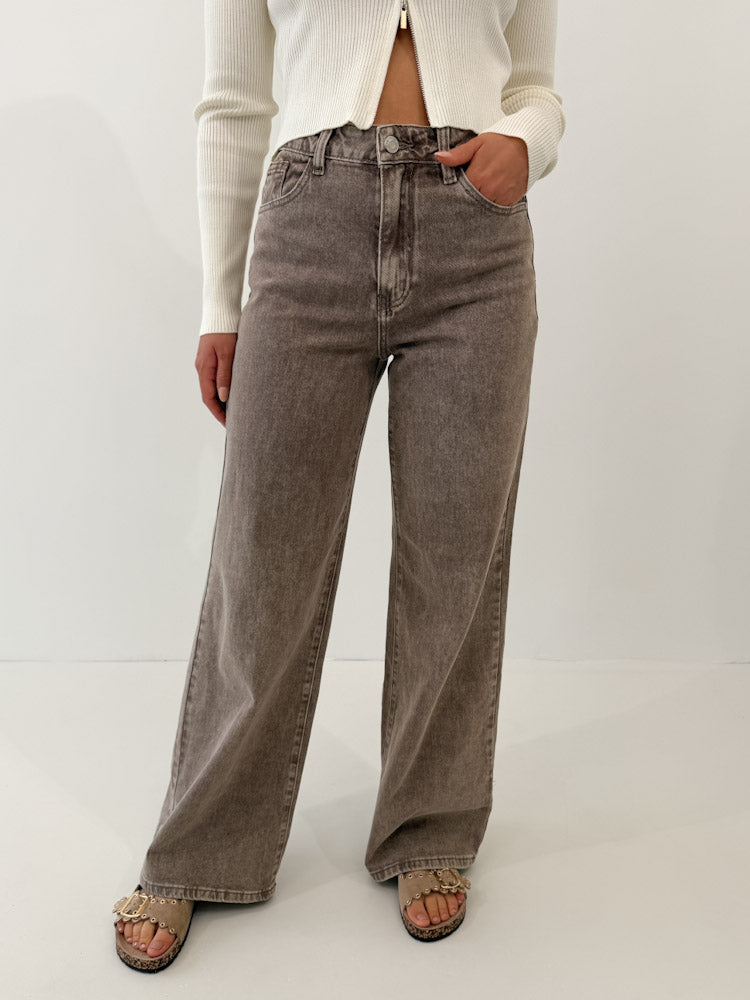 "Mousse" Wide Leg Jeans - washing mocca