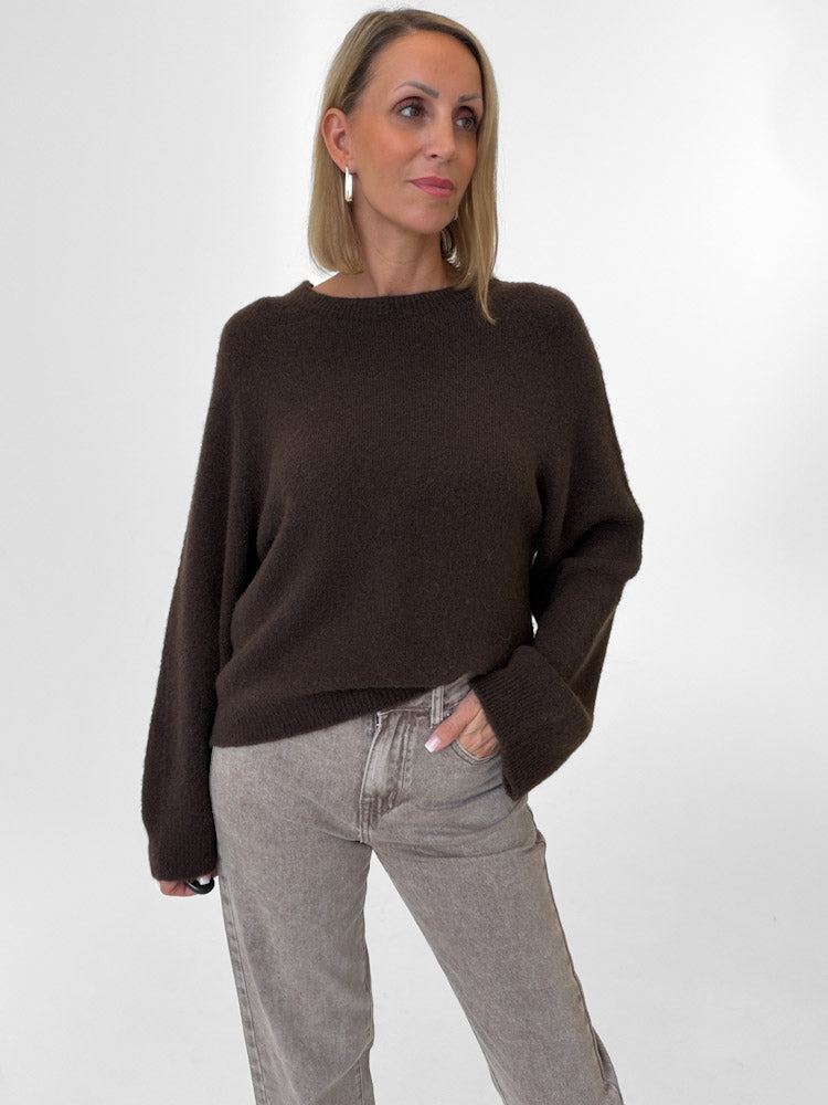 "Lana" kuscheliger Pullover aus Alpaka & Lana Wolle - braun
