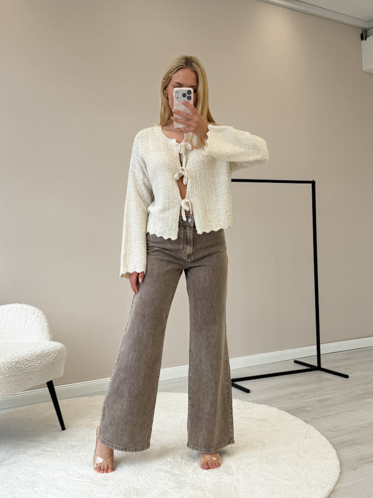 "Bellagio" süßer Sommercardigan mit Schleifen aus Lana Wolle - creme