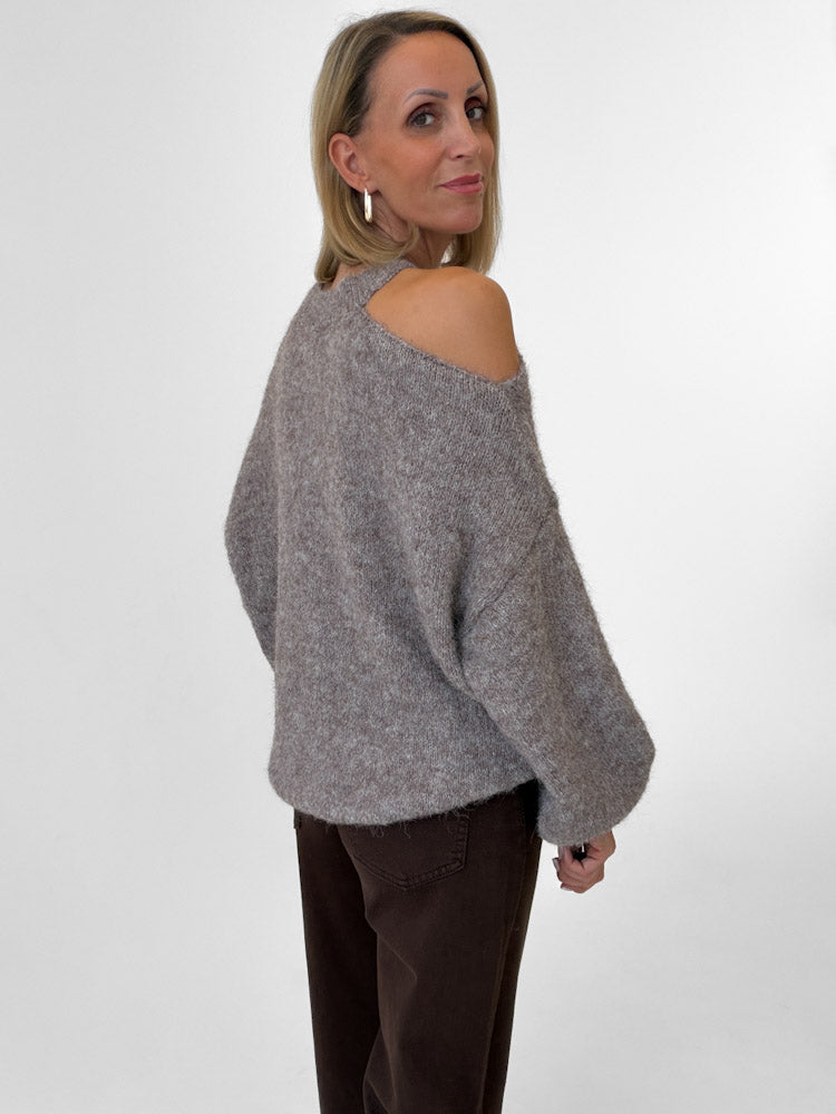 "Lia" weicher Cold-Shoulder Pullover - mocca