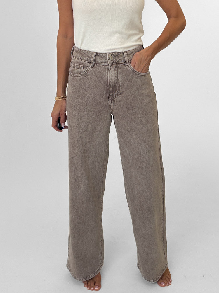 "Mousse" Wide Leg Jeans - washing mocca