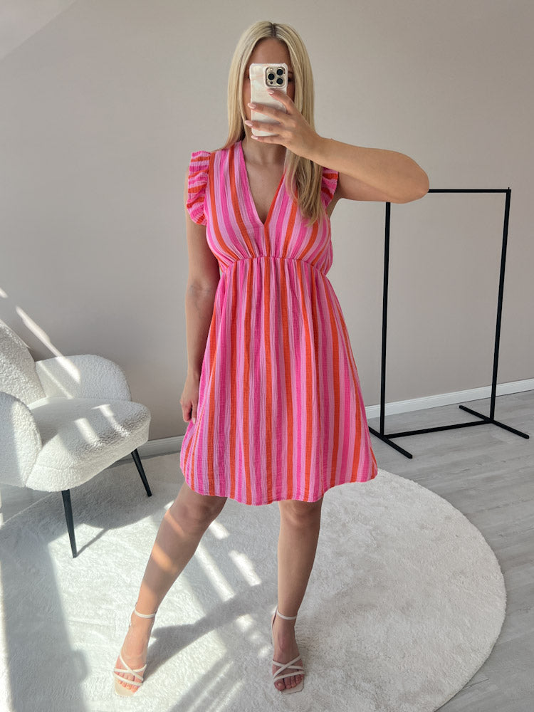 "Pianosa Stripes Midi"- tolles Midikleid aus Musselin - rosa/orange