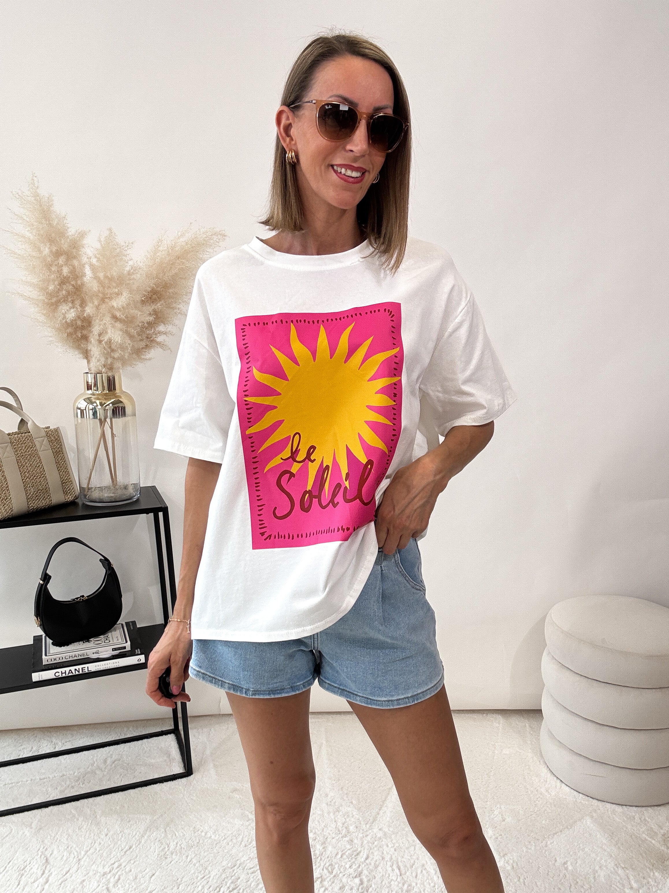 "Le Soleil" Shirt mit Statement - weiß