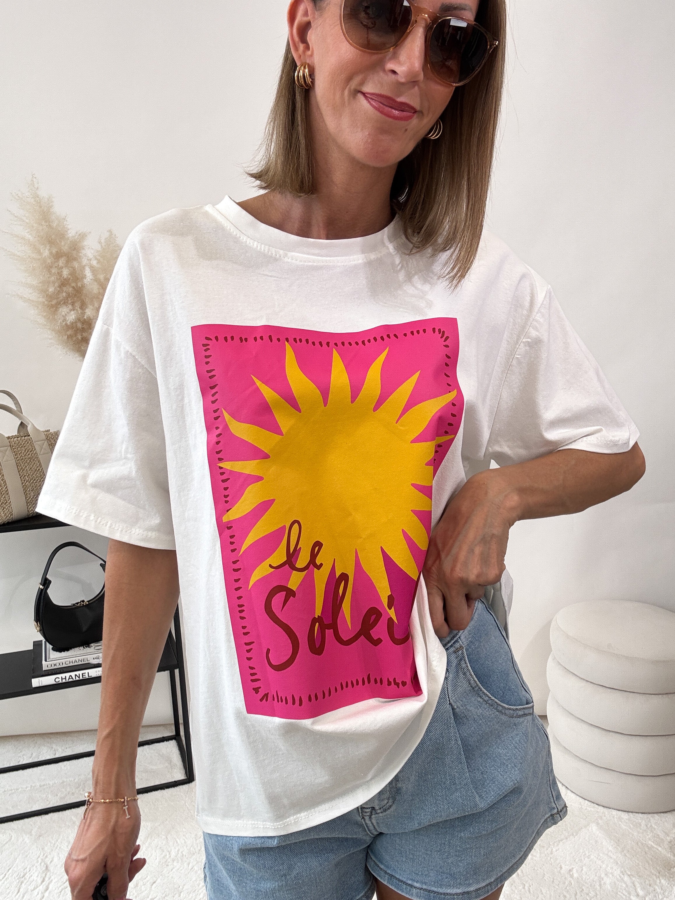 "Le Soleil" Shirt mit Statement - weiß