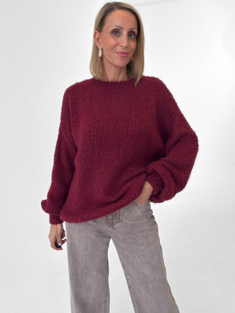 "Softi" kuscheliger Pullover mit Lana Wolle & Viskose - bordeaux