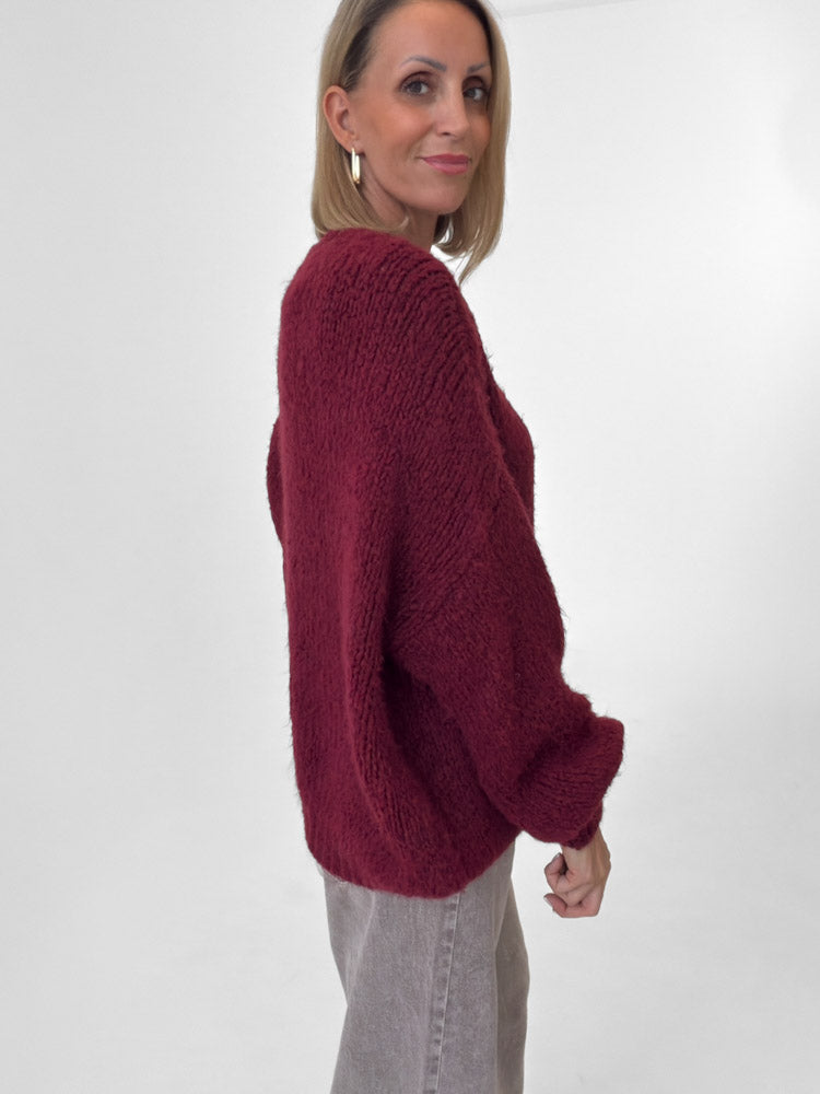 "Softi" kuscheliger Pullover mit Lana Wolle & Viskose - bordeaux
