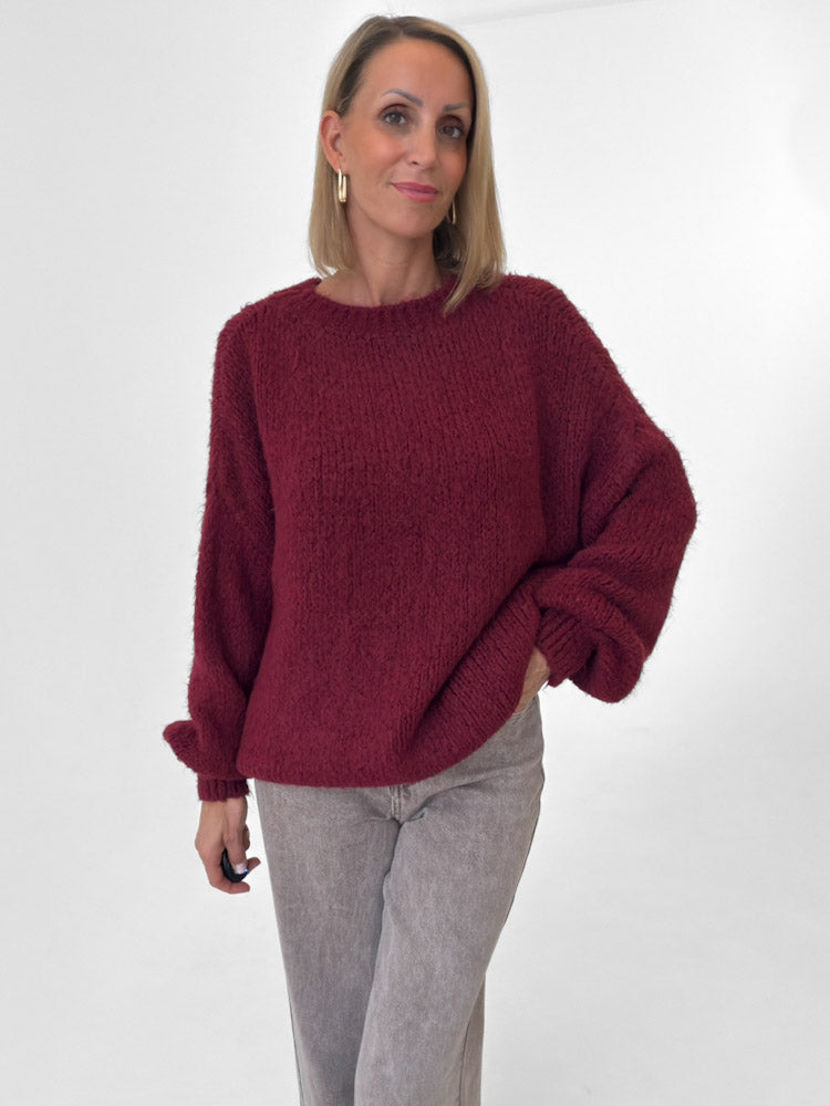 "Softi" kuscheliger Pullover mit Lana Wolle & Viskose - bordeaux