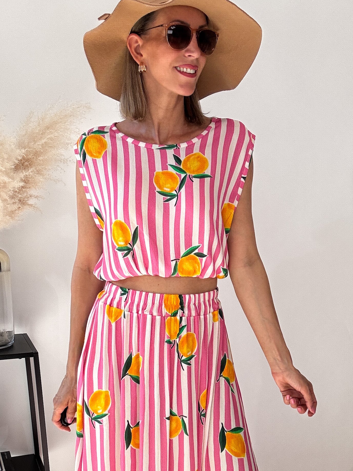 "Amalfi Lemon" Top aus Baumwolle -pink