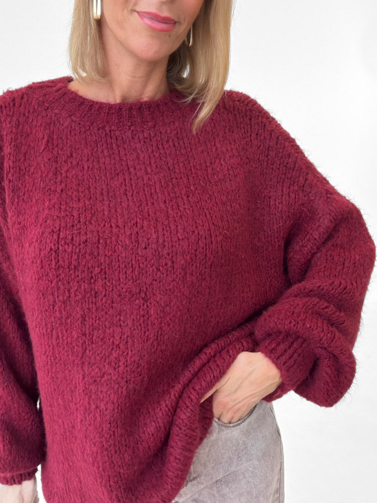 "Softi" kuscheliger Pullover mit Lana Wolle & Viskose - bordeaux