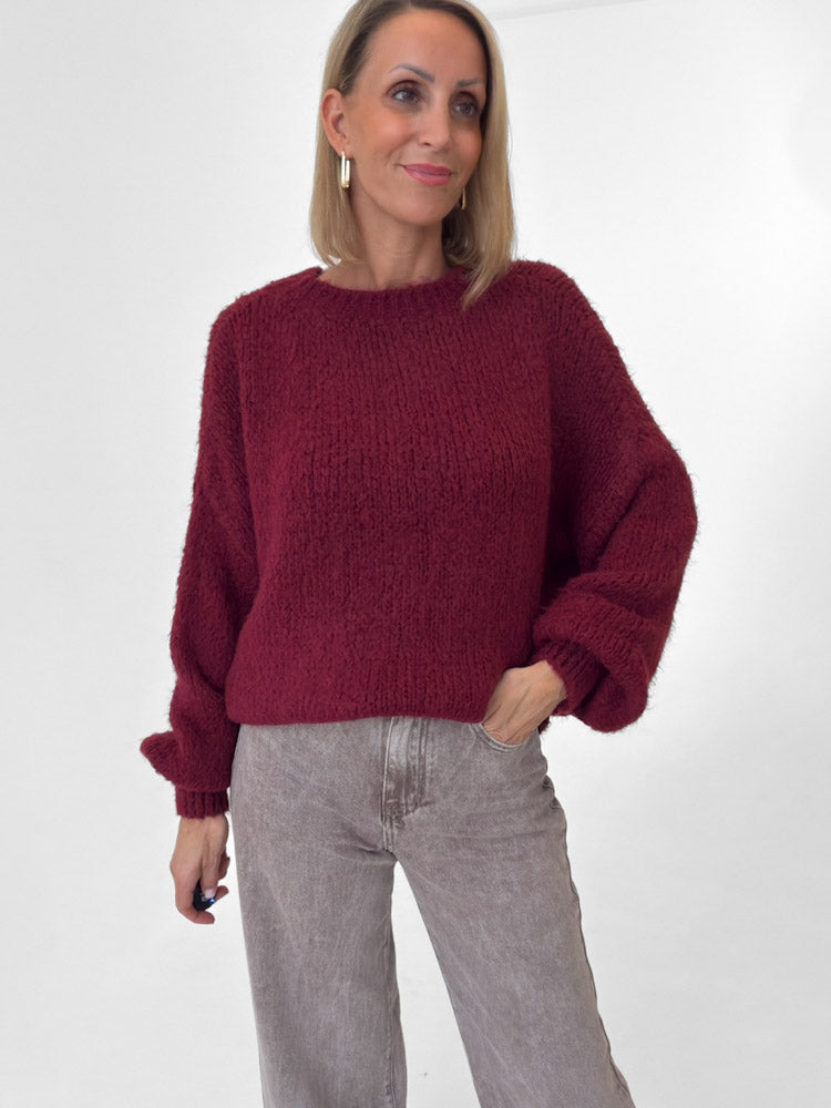 "Softi" kuscheliger Pullover mit Lana Wolle & Viskose - bordeaux