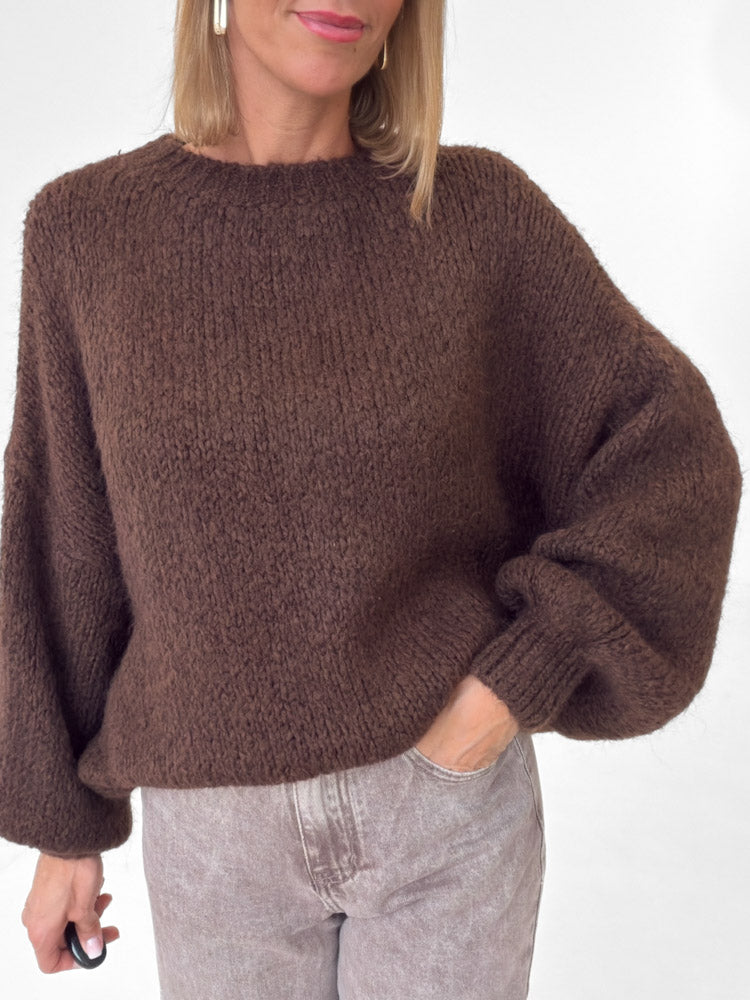 "Softi" kuscheliger Pullover mit Lana Wolle & Viskose - braun