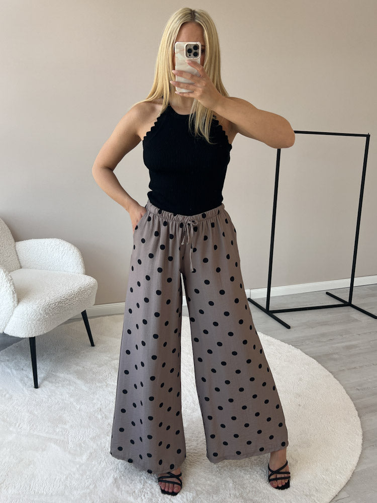 "Milano Dots" weiche Hose aus Viscose - mocca/schwarz