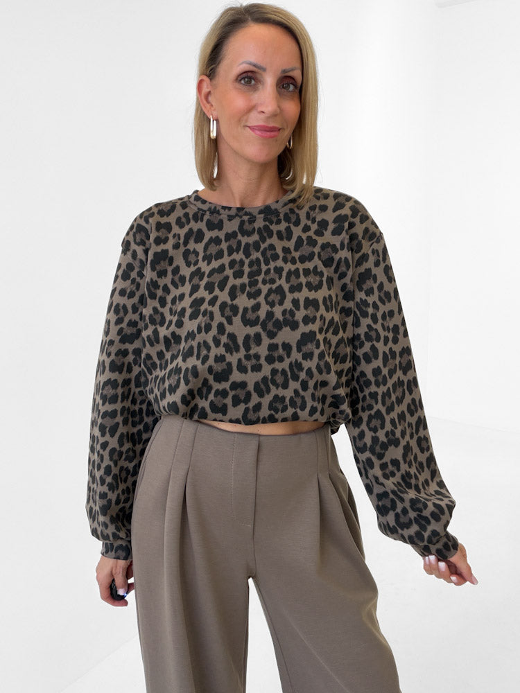 "Kaiia" weicher Leo Pullover aus Butterstoff - mocca