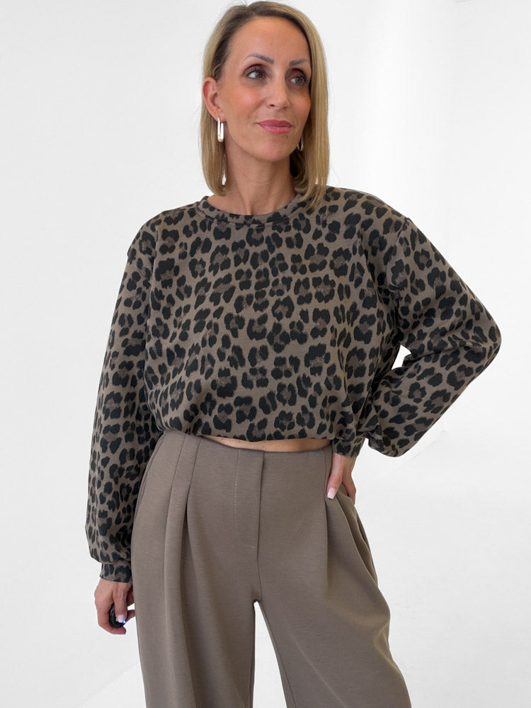 "Kaiia" weicher Leo Pullover aus Butterstoff - mocca