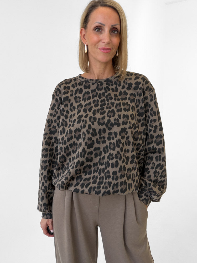"Kaiia" weicher Leo Pullover aus Butterstoff - mocca
