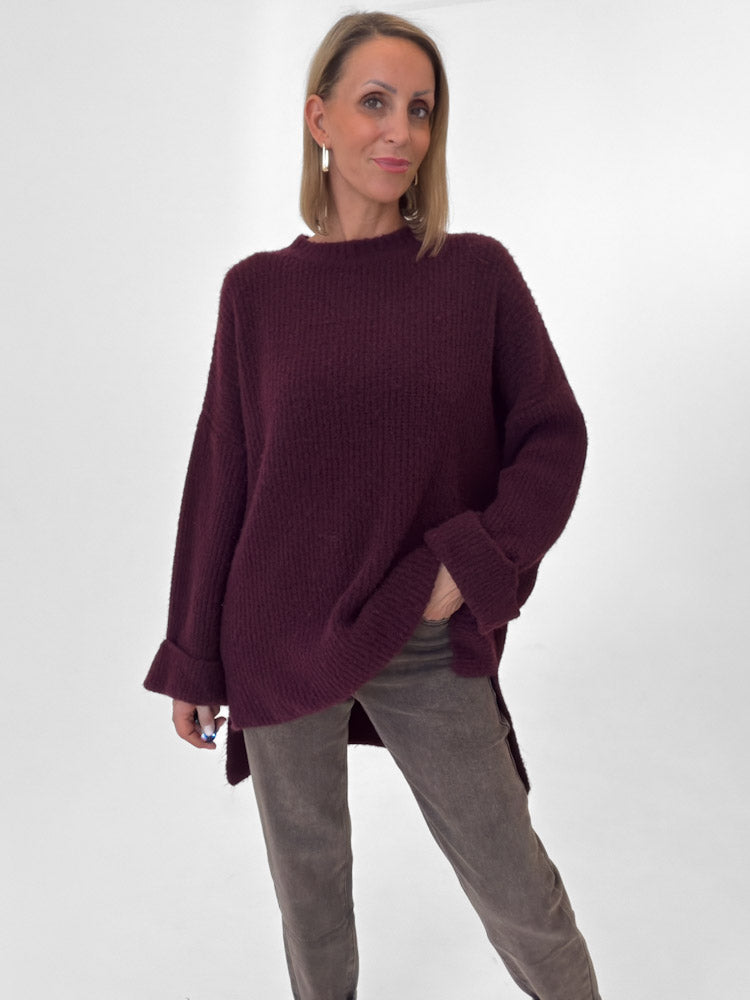 "Lumera" weicher Pulli mit Lana & Alpaka Wolle - bordeaux