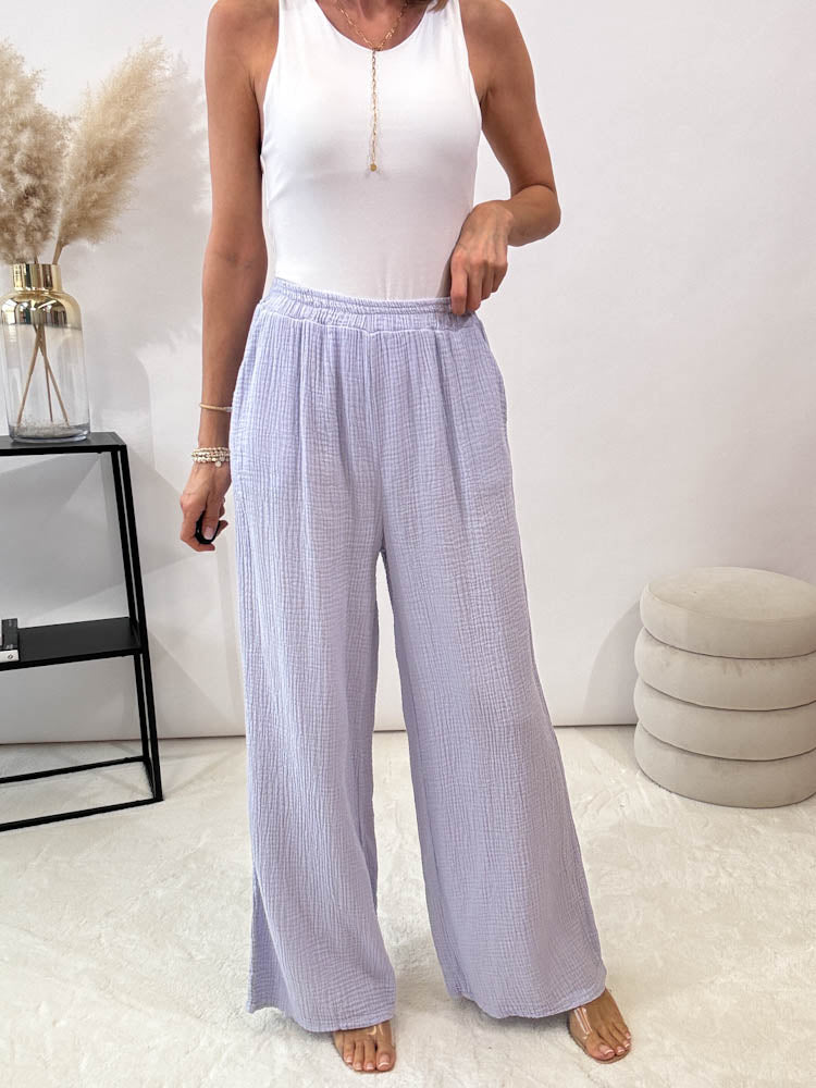 "Musselin Pants" Hose aus Baumwolle - flieder