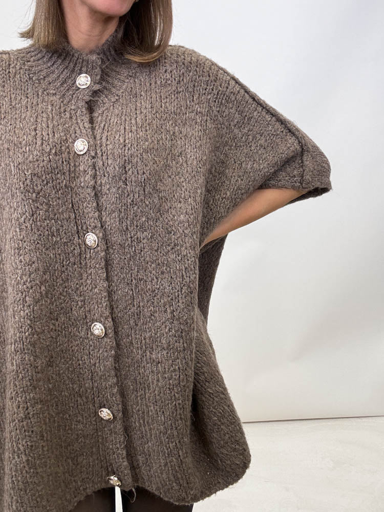 "Cozy Button Vest" kuschelige Oversize Weste - hellbraun