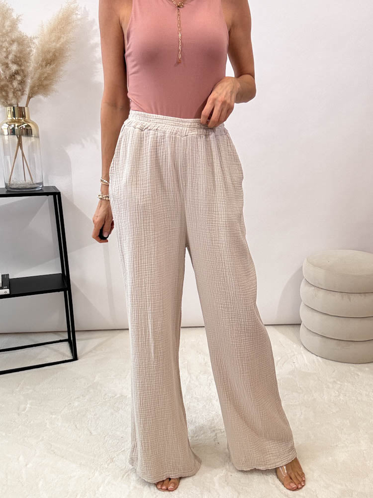 "Musselin Pants" Hose aus Baumwolle - beige