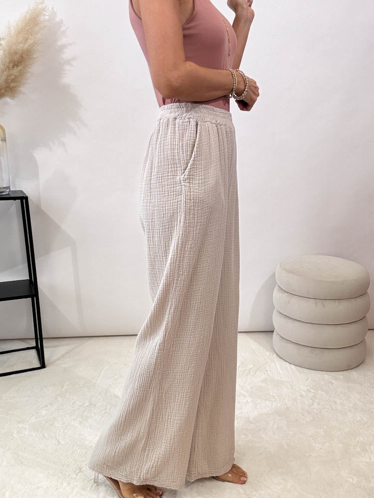 "Musselin Pants" Hose aus Baumwolle - beige