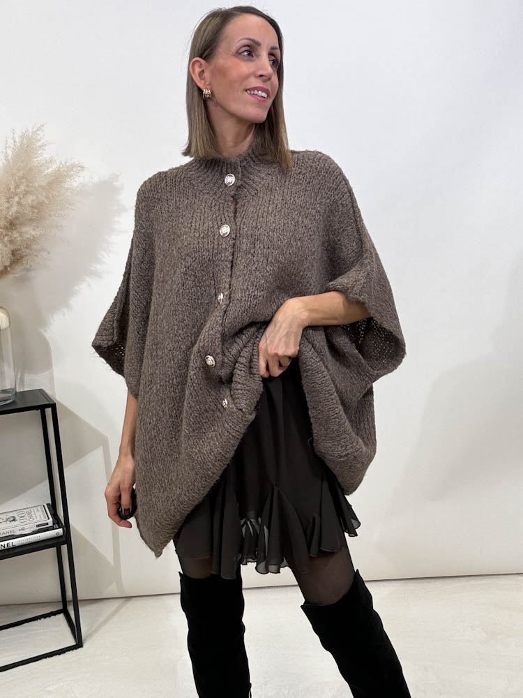 "Cozy Button Vest" kuschelige Oversize Weste - hellbraun