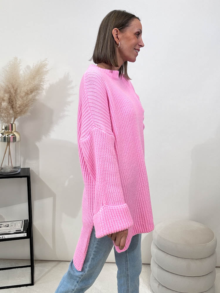 Strickpullover mit Schlitz - cotton candy