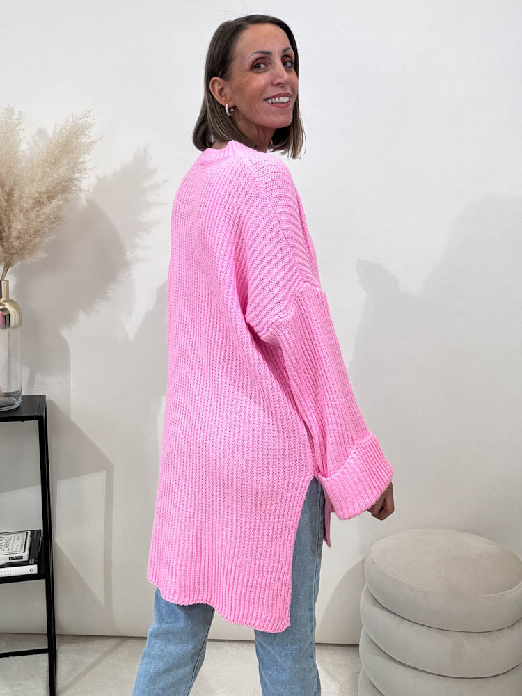 Strickpullover mit Schlitz - cotton candy