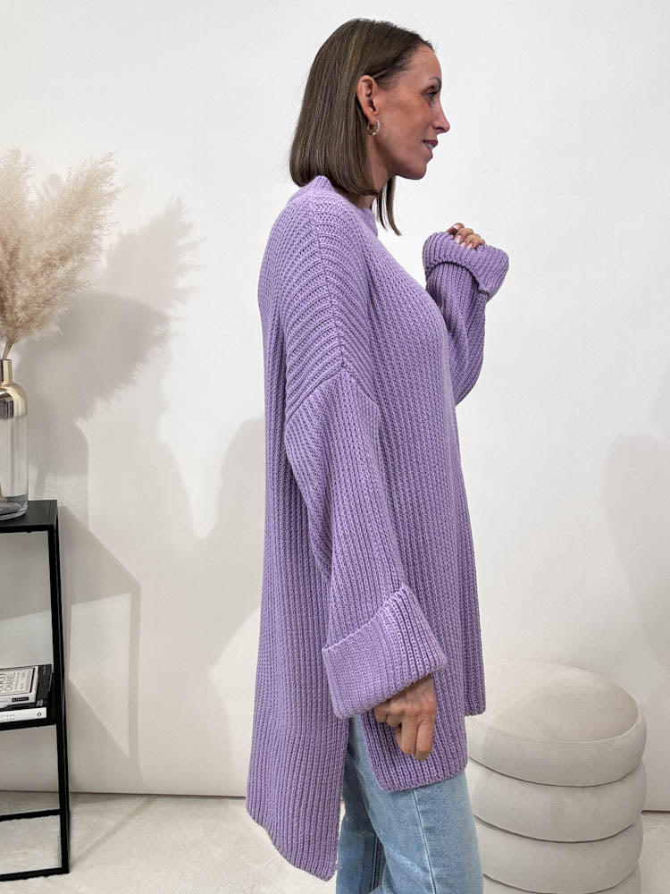 Strickpullover mit Schlitz - flieder