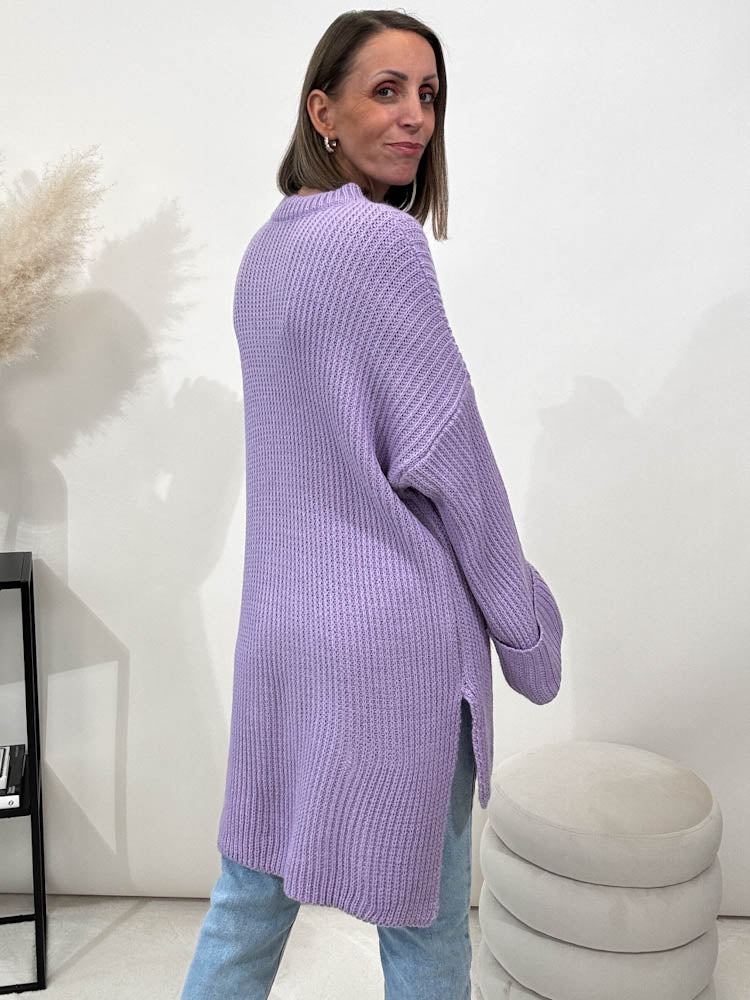Strickpullover mit Schlitz - flieder