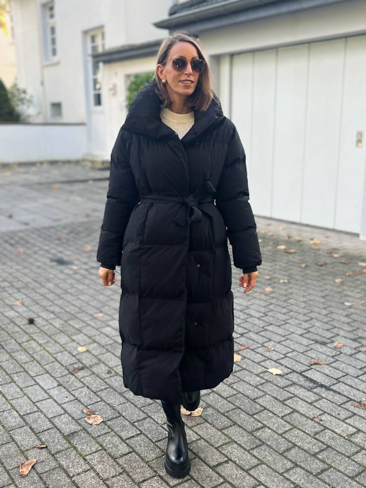 "Node" Oversize Mantel mit Gürtel - schwarz