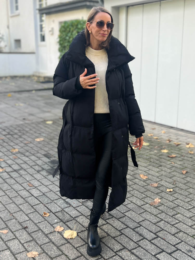 "Node" Oversize Mantel mit Gürtel - schwarz