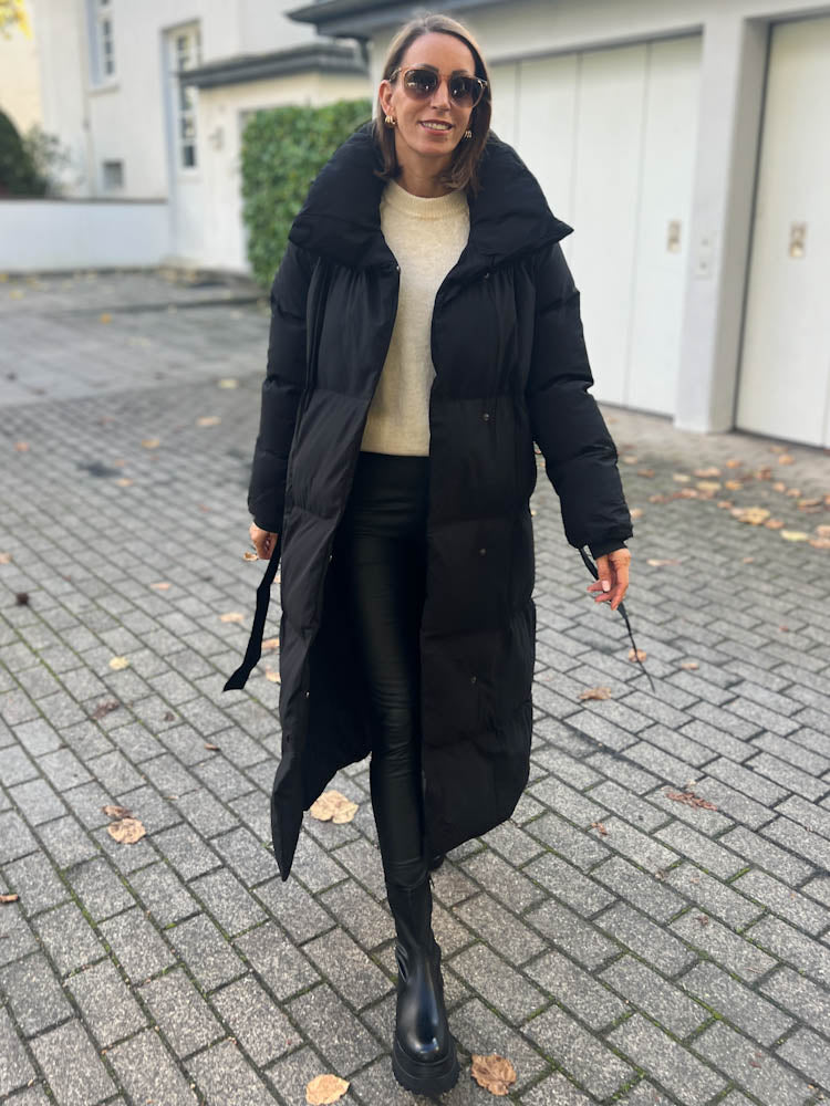 "Node" Oversize Mantel mit Gürtel - schwarz