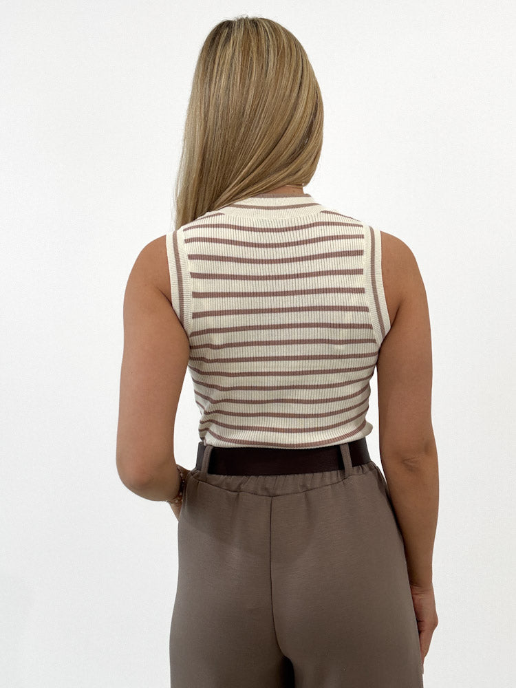 "Cara Stripes" schönes Stricktop aus Viscose - beige/ mocca