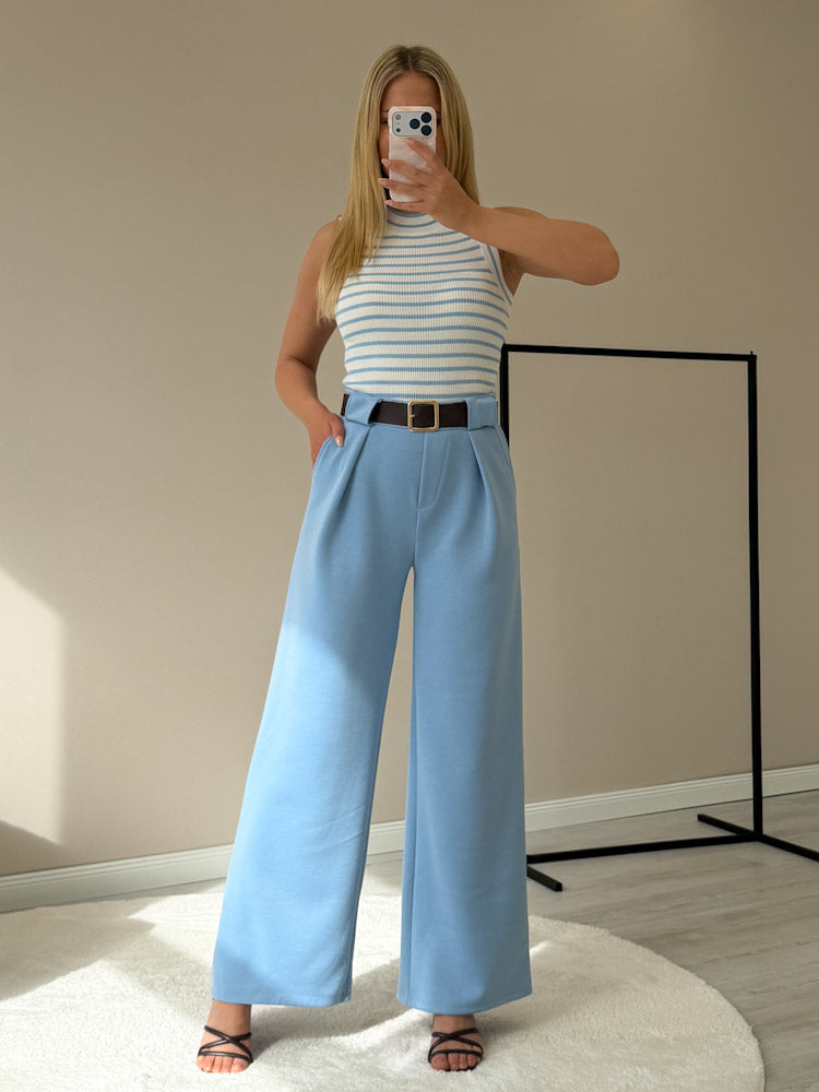 "Cara Stripes" schönes Stricktop aus Viscose - weiß/ hellblau