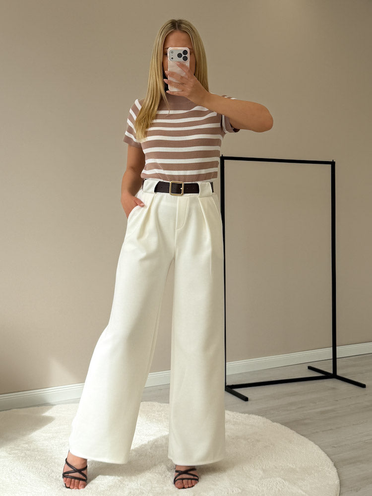 "Ally Stripes" weiches Shirt aus Viscose - mocca/ weiß