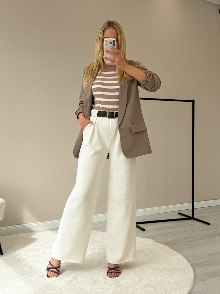 "Ally Stripes" weiches Shirt aus Viscose - mocca/ weiß