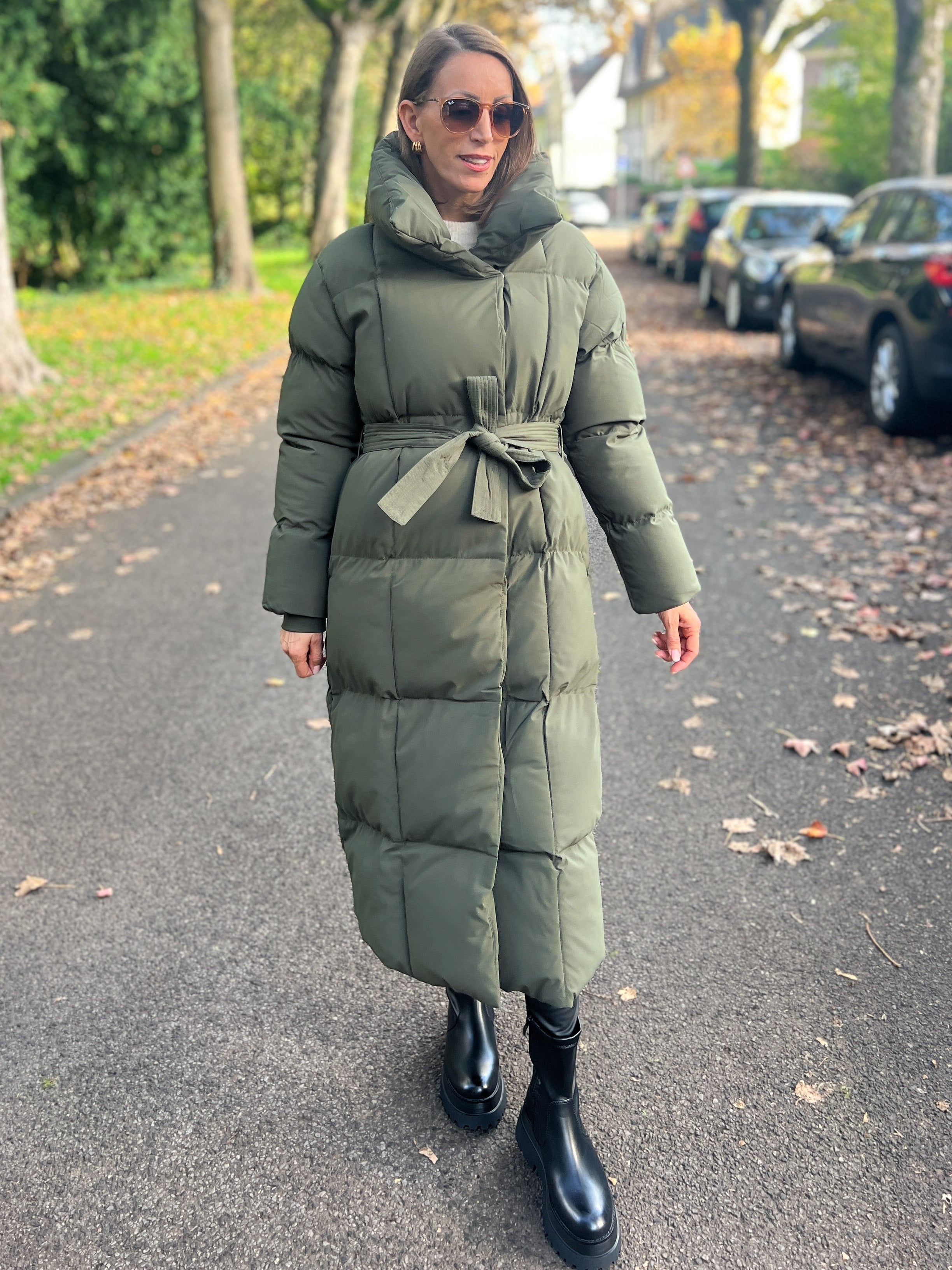 "Node" Oversize Mantel mit Gürtel - khaki