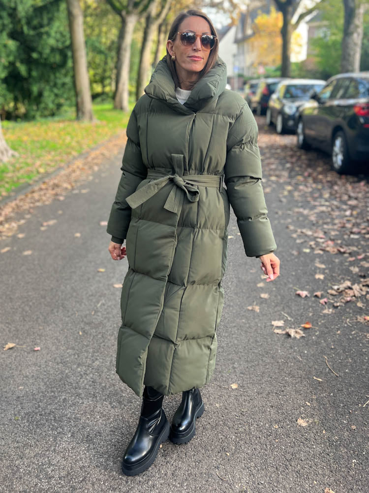 "Node" Oversize Mantel mit Gürtel - khaki