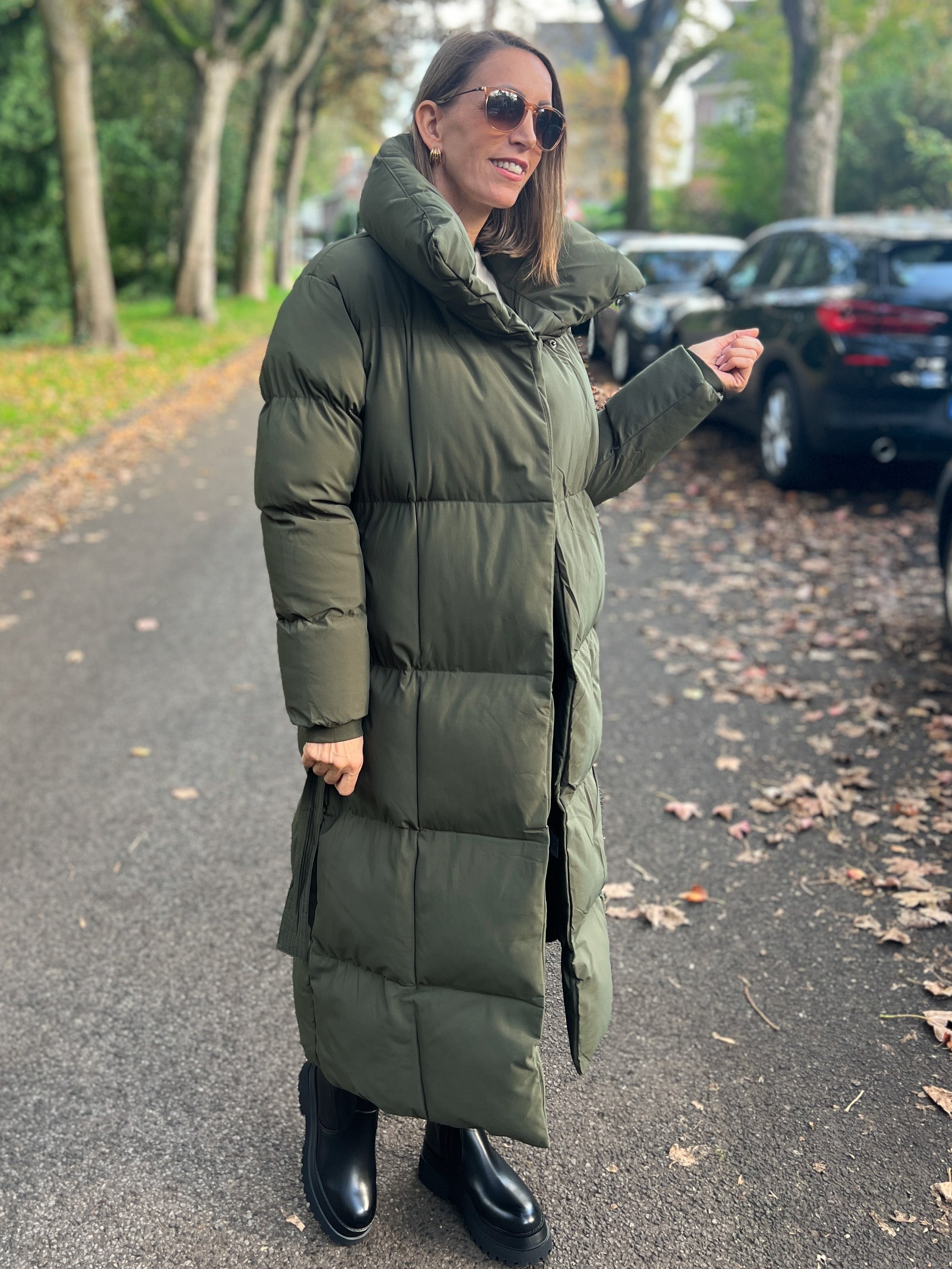 "Node" Oversize Mantel mit Gürtel - khaki