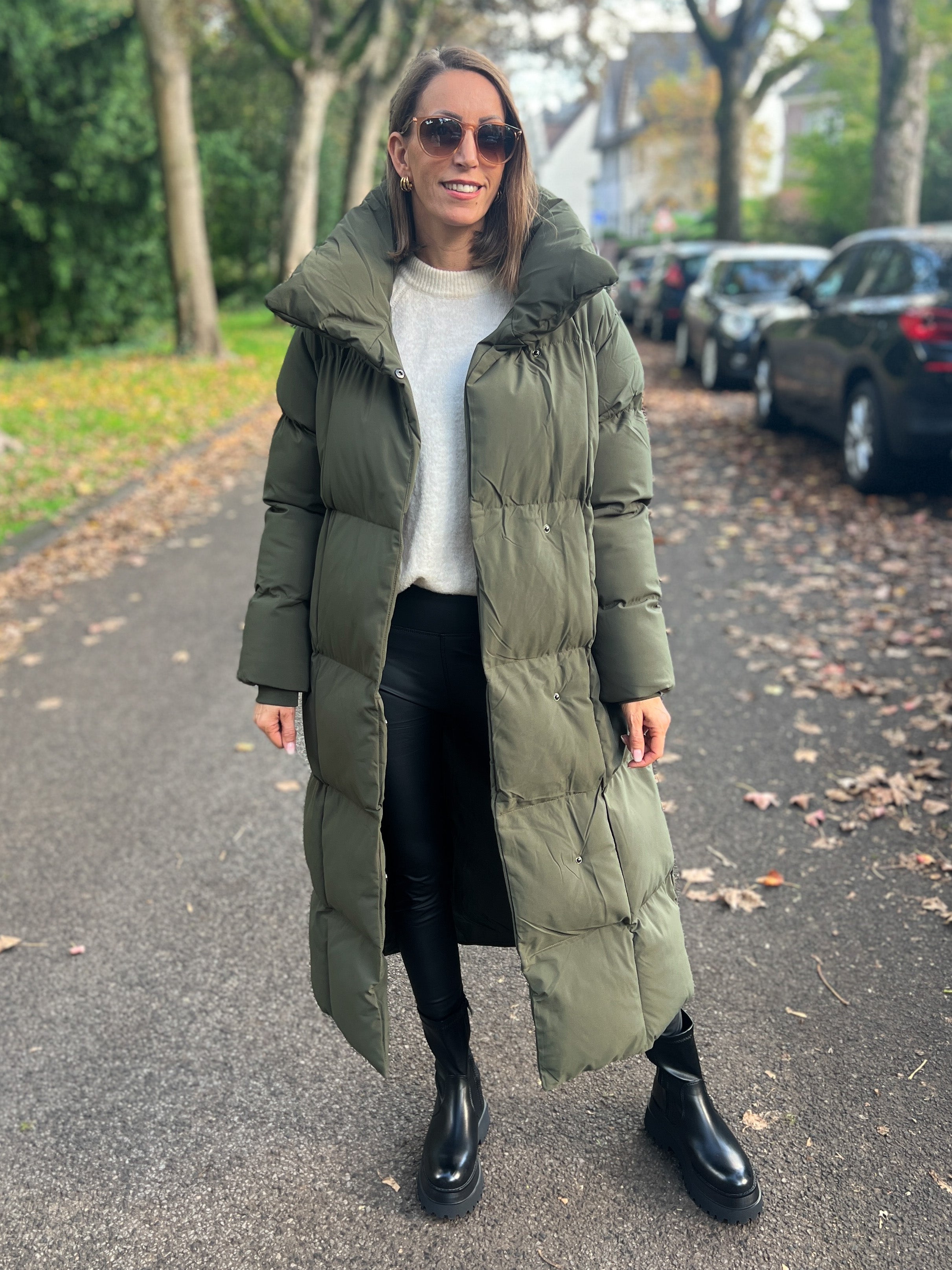 "Node" Oversize Mantel mit Gürtel - khaki