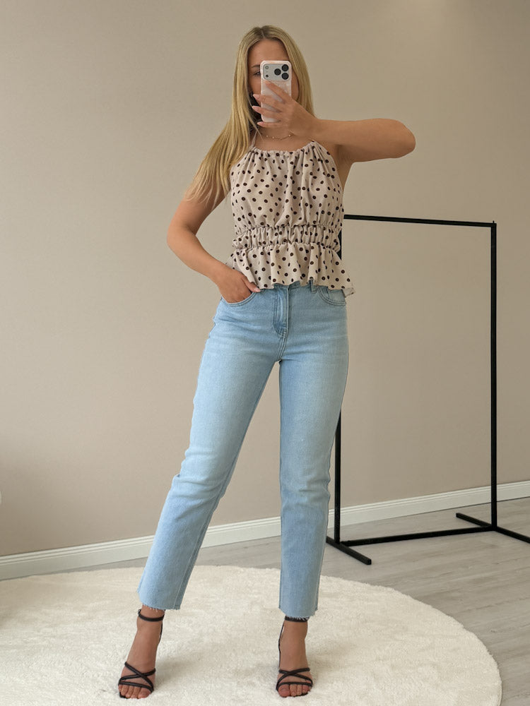 "Dotty Summer" stylisches Neckholder Top - beige/ braun