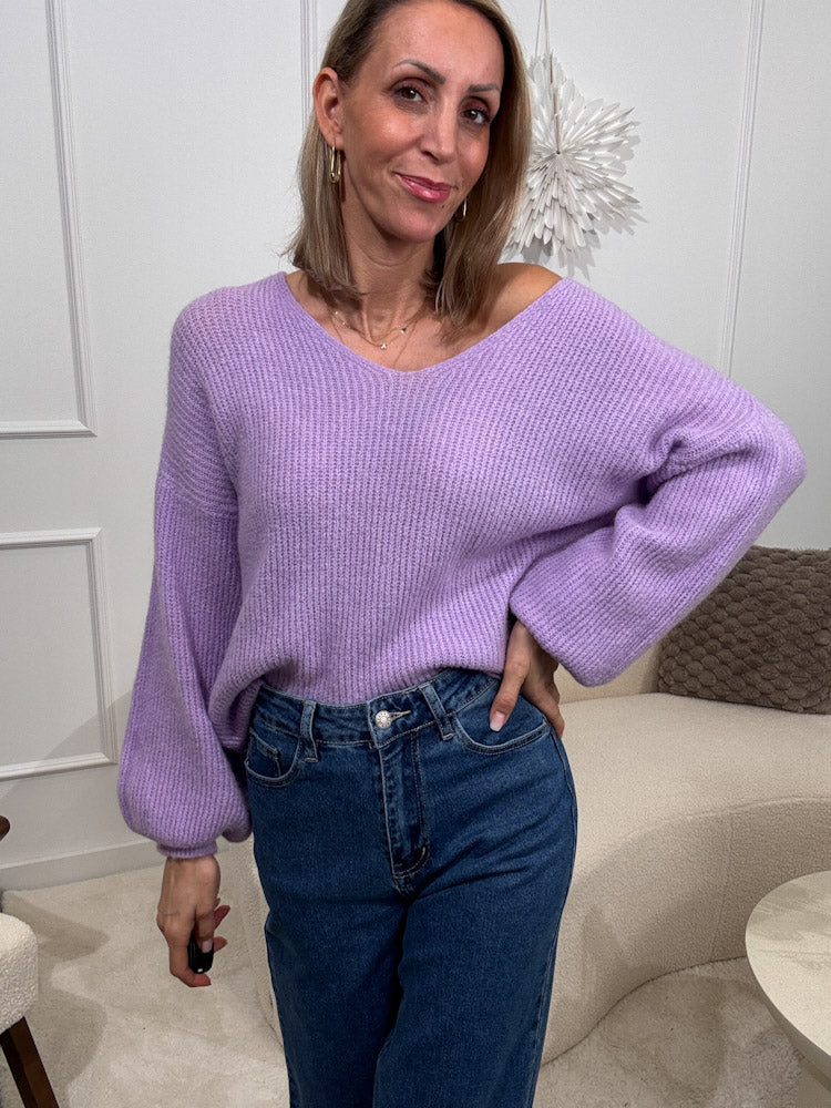 "New York V" weicher Strickpullover - flieder